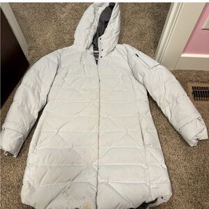 Eddie Bauer Women's Light Gray Hooded Puffer Jacket